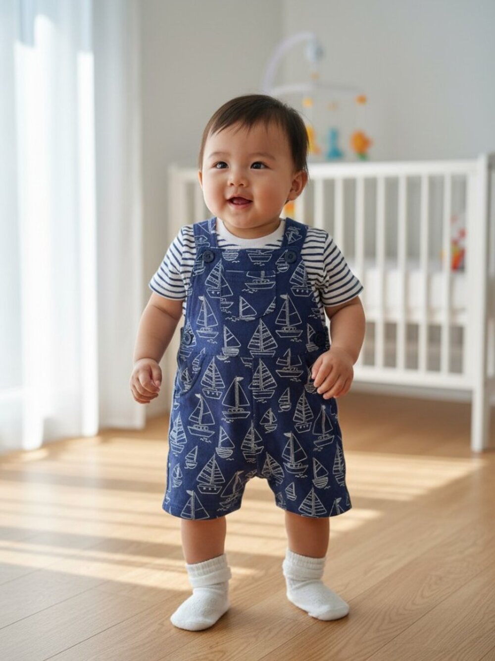 Little Me Baby Boys 2-Pc Sailboat Shortall Set Size 6M